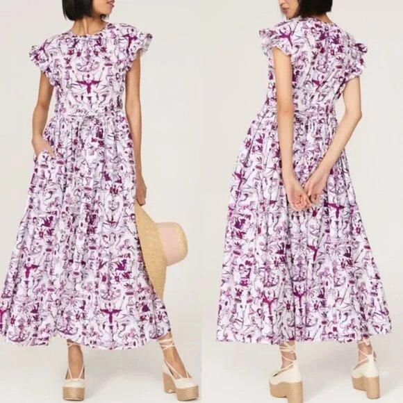 Patou Dresses & Skirts - PATOU Voluminous maxi dress in Stories & Tales Print dainty Ruffle sleeve 38 / 6